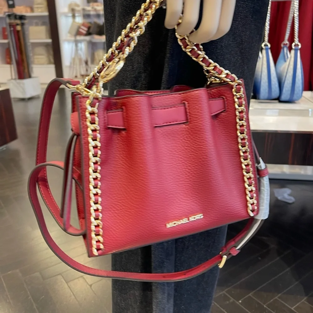 MICHAEL KORS Mina Small Chain Crossbody XBody Bag Belt Chain Inlay Cherry NWT